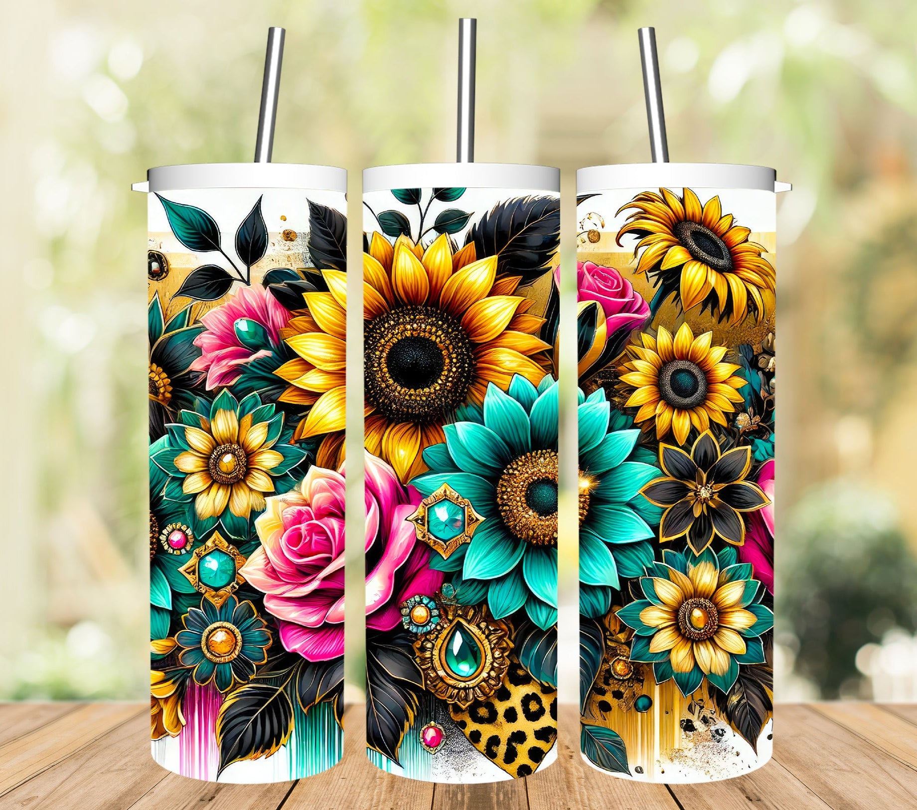 Yellow Pink and Turquoise with Flowers Tumbler