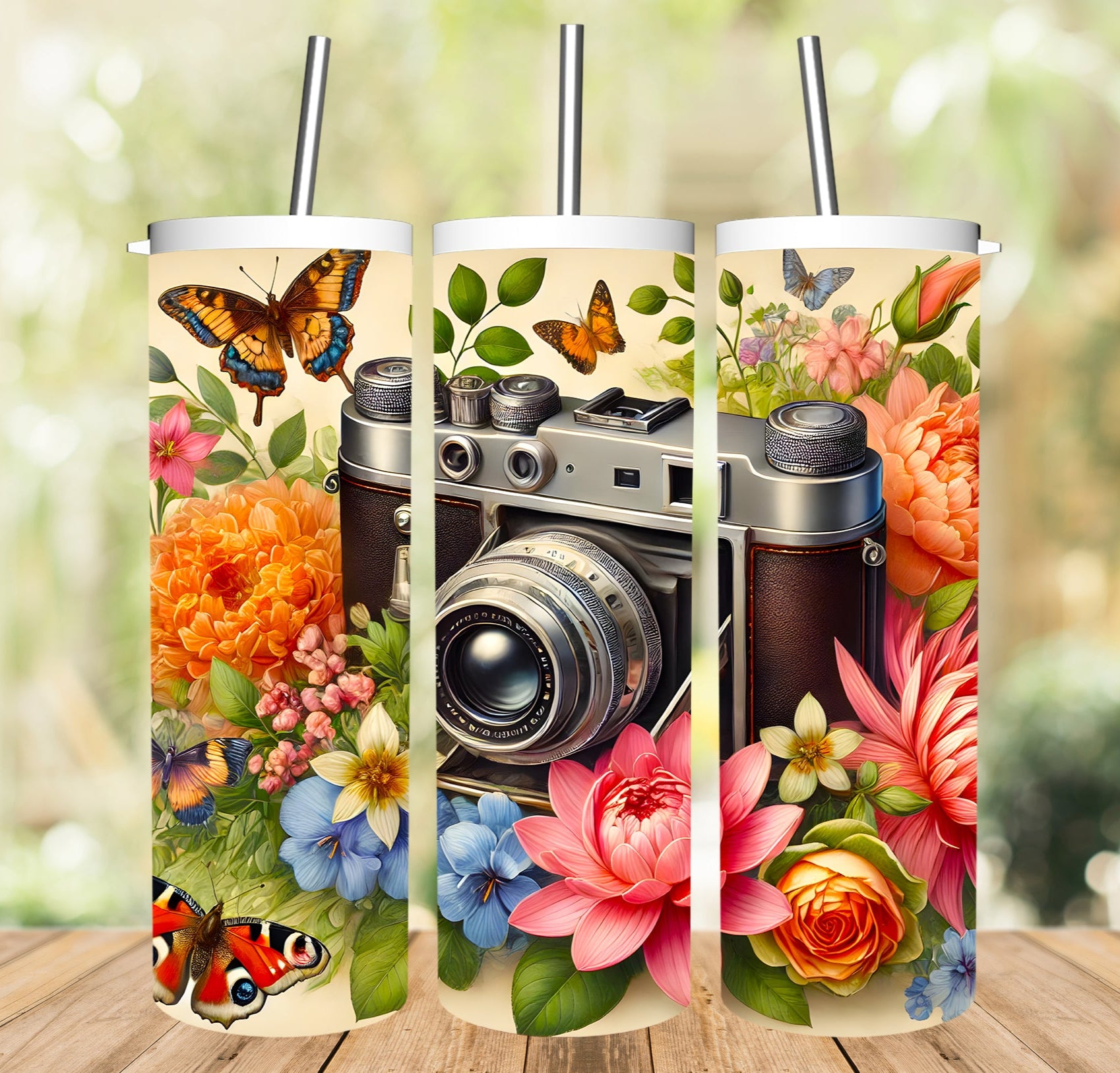 Camera and Flowers Tumbler