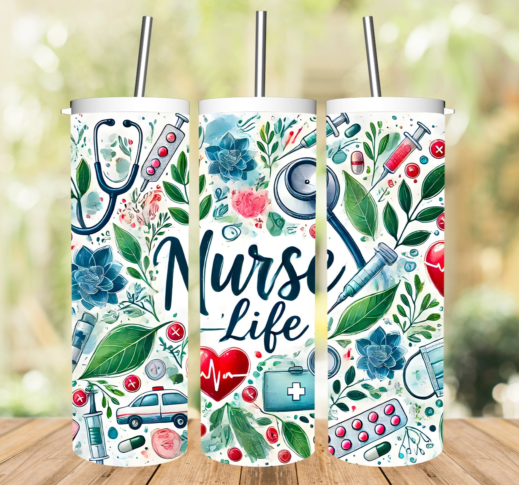 Nurse - Nurses Life with Blue Flowers Tumbler