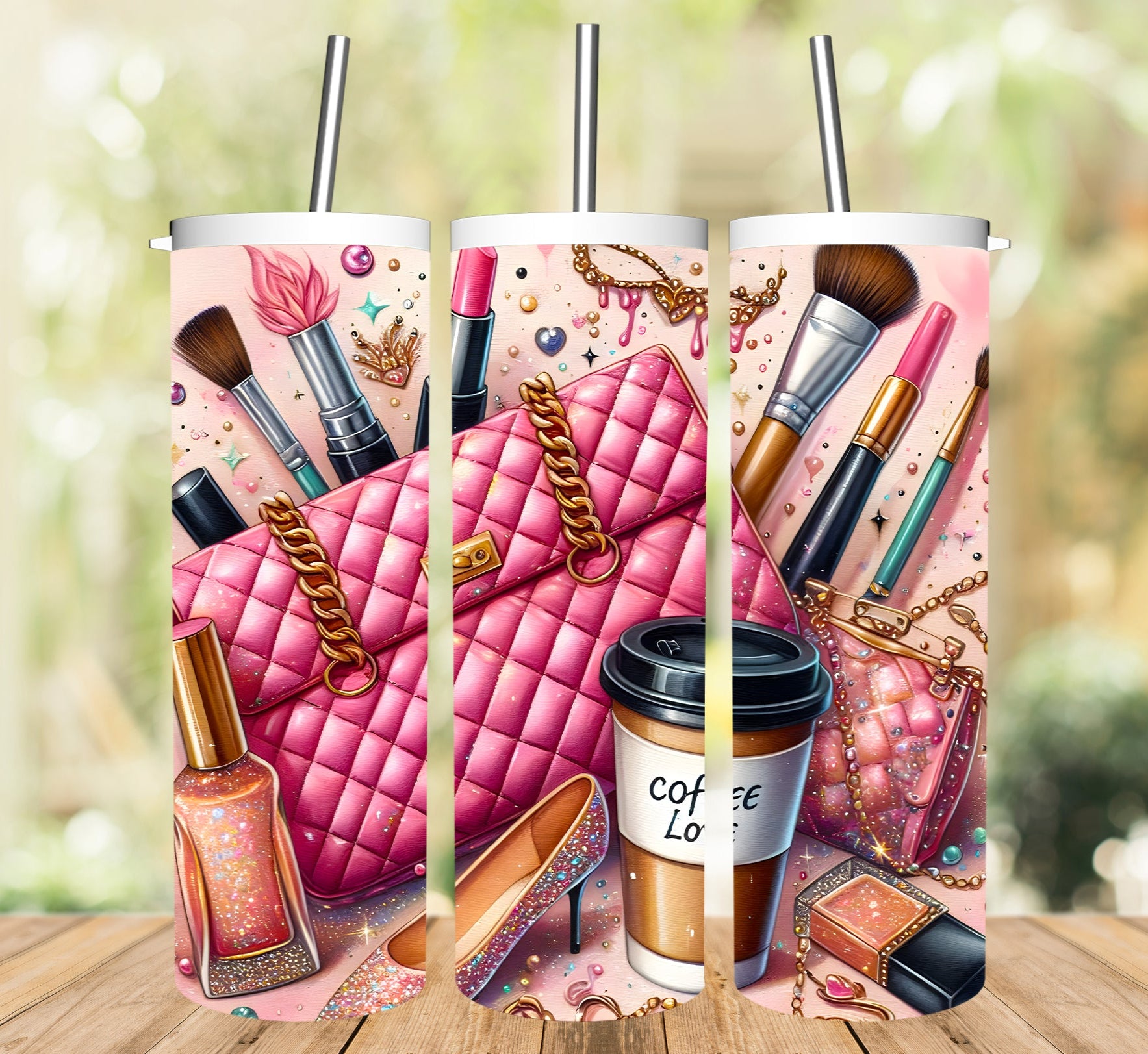 Pink Purse with Coffee Cup Tumbler